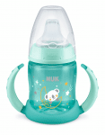 Преходна чаша със силиконов накрайник NUK - First Choice, Glow in the Dark, TC, 150 ml, Синя