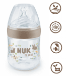 Шише със силиконов биберон NUK for Nature - TC, 150 ml, 0+ месеца, размер S, Бежово