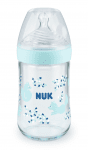 Стъклено шише със силиконов биберон NUK - Nature Sense, Softer, TC, 240 ml, размер M, Синьо