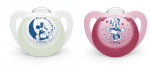 Силиконови залъгалки NUK - Mickey Night & Day, 18-36 месеца, 2 броя, Бяло и Розово + кутийка за съхранение и стерилизация