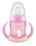 Преходна чаша със силиконов накрайник NUK - First Choice, Glow in the Dark, TC, 150 ml, Розова