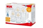 Комплект стъклени шишета Nuk First Choice - Temperature Control, с каучуков биберон + кошница