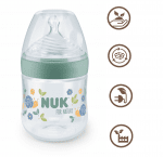 Шише със силиконов биберон NUK for Nature - TC, 150 ml, 0+ месеца, размер S, Зелено