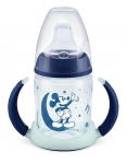 Чаша за сок със силиконов накрайник NUK - First Choice, Mickey Glow in the Dark, 6-18 месеца, Синя, 150 ml
