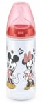 Шише със силиконов биберон NUK - First Choice, Mickey and Minnie, TC, 300 ml, 6 - 18 месеца, Червено