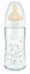 Стъклено шише с каучуков биберон NUK - First Choice, TC, 240 ml, 0-6 месеца, Бяло