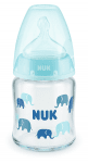 Стъклено шише със силиконов биберон NUK - First Choice, TC, 120 ml, 0-6 месеца, Синьо