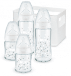 Комплект шишета Nuk - First Choice, TC, силикон, 2 x 240 ml + 2 х 120 ml + кошница