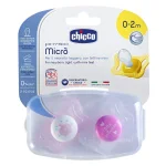 Силиконови залъгалки Chicco - Physio Micro,  2 броя, 0-2 m, момиче