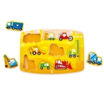 Дървен пъзел Hape - Строителни машини, 10 части
