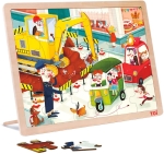 Дървен пъзел Toi World - Строителни машини, 24 части