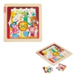 Дървен мини пъзел Fisher Price - Животни с музикални инструменти, 9 части