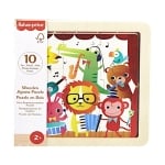 Дървен мини пъзел Fisher Price - Животни с музикални инструменти, 9 части