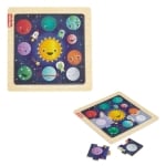 Дървен мини пъзел Fisher Price - Слънчевата система, 9 части