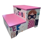 Дървено детско столче, стъпало на 2 нива Ginger Home - Super Girl, Розово