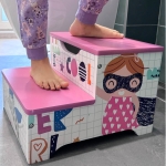 Дървено детско столче, стъпало на 2 нива Ginger Home - Super Girl, Розово