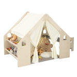 Дървена детска къща за игра Ginger Home 6 в 1 - Стол, Маса, Черна Дъска, Органайзер, Тента и Мека Подложка