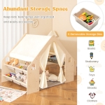 Дървена детска къща за игра Ginger Home 6 в 1 - Стол, Маса, Черна Дъска, Органайзер, Тента и Мека Подложка