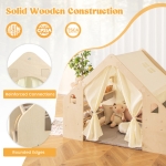 Дървена детска къща за игра Ginger Home 6 в 1 - Стол, Маса, Черна Дъска, Органайзер, Тента и Мека Подложка