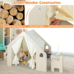 Дървена детска къща за игра Ginger Home 6 в 1 - Стол, Маса, Черна Дъска, Органайзер, Тента и Мека Подложка