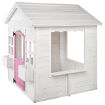 Детска дървена къщичка за игра Ginger Home - С прозорци и саксии, Бяла