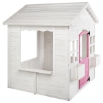 Детска дървена къщичка за игра Ginger Home - С прозорци и саксии, Бяла
