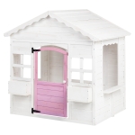 Детска дървена къщичка за игра Ginger Home - С прозорци и саксии, Бяла