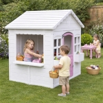 Детска дървена къщичка за игра Ginger Home - С прозорци и саксии, Бяла