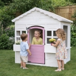 Детска дървена къщичка за игра Ginger Home - С прозорци и саксии, Бяла