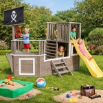 Детска дървена катерушка Ginger Home - Пиратски кораб, С пързалка и пясъчник, 310 х 320 х 180 сm