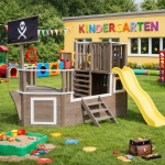 Детска дървена катерушка Ginger Home - Пиратски кораб, С пързалка и пясъчник, 310 х 320 х 180 сm