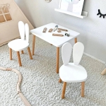 Дървена детска маса с 2 столчета Ginger Home - Bunny, Комплект за Учене, Рисуване, Игра