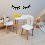 Дървена детска маса с 2 столчета Ginger Home - Bunny, Комплект за Учене, Рисуване, Игра