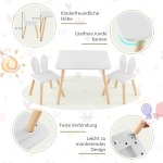 Дървена детска маса с 2 столчета Ginger Home - Bunny, Комплект за Учене, Рисуване, Игра