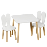Дървена детска маса с 2 столчета Ginger Home - Bunny, Комплект за Учене, Рисуване, Игра
