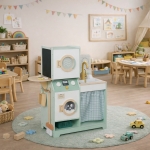 Дървен игрален комплект 3 в 1 Ginger Home - Пералня, С мивка и сушилня