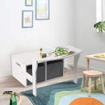 Дървена детска пейка, бюро и органайзер 3 в 1 Ginger Home, Бяло и Сиво