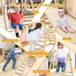 Дървен детски комплект Ginger Home 4 в 1 – Люлка, Пързалка, Катерушка и Рампа за Катерене