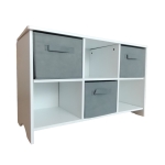 Дървен детски скрин с 6 текстилни кутии Ginger Home, Сив и Бял