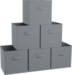 Дървен детски скрин с 6 текстилни кутии Ginger Home, Сив и Бял