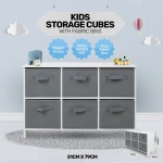 Дървен детски скрин с 6 текстилни кутии Ginger Home, Сив и Бял