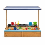 Детски дървен пясъчник 3 в 1 Ginger Home - С Кухня, Пейка и Сенник с UV Защита