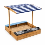 Детски дървен пясъчник 3 в 1 Ginger Home - С Кухня, Пейка и Сенник с UV Защита