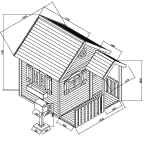Голяма дървена детска къща с веранда Ginger Home - 194 x 229 x 210 сm