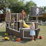 Детска дървена катерушка Ginger Home - Пиратски кораб, С пързалка и пясъчник, 310 х 320 х 180 сm