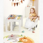 Детски комплект 3 в 1 Ginger Home - Маса, столче и пейка, Бяло & Сиво