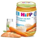 Био пюре Hipp - Рибно меню с моркови, ориз и дива сьомга, 220 g