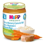 Био пюре Hipp - Ориз с моркови и телешко месо, 190 g