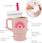 Силиконова чаша със сламка Infantino - Валентинка, 270 ml, Розова