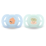 Залъгалки Philips Avent - Ultra Start, усмивка и очички с кутия за стерилизиране, 0 - 2 m, 2 броя
